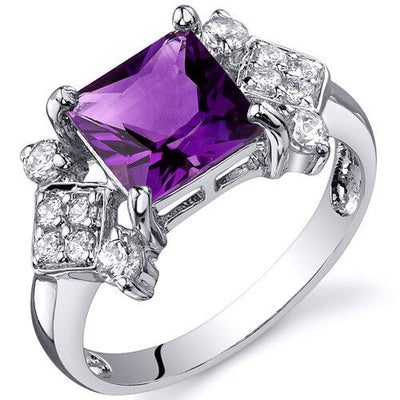 Amethyst Ring Sterling Silver Princess Shape 1.5 Carats