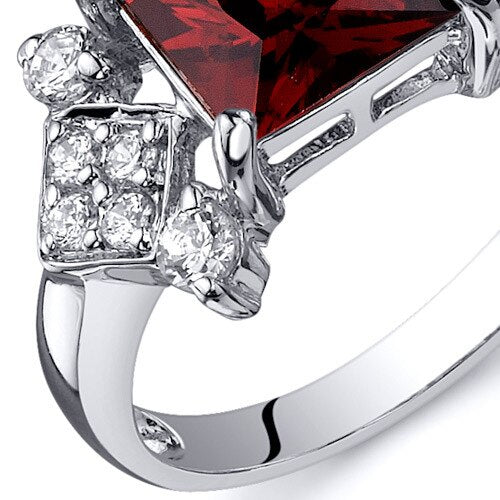 Garnet Ring Sterling Silver Princess Shape 2 Carats