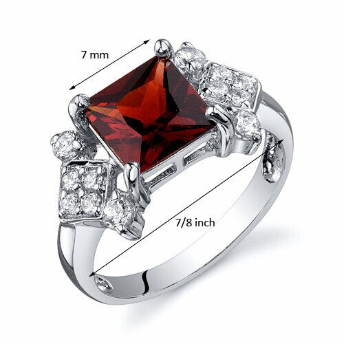 Garnet Ring Sterling Silver Princess Shape 2 Carats