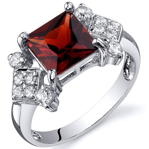 Garnet Ring Sterling Silver Princess Shape 2 Carats