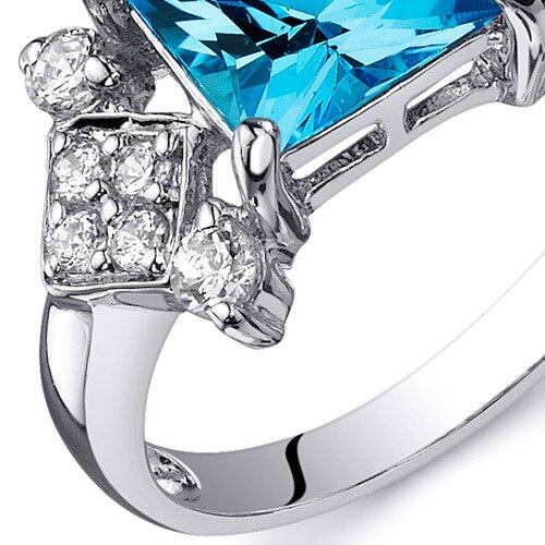 Swiss Blue Topaz Ring Sterling Silver Princess Shape 2 Carats