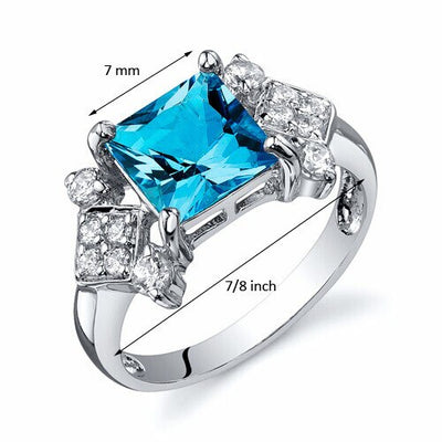 Swiss Blue Topaz Ring Sterling Silver Princess Shape 2 Carats