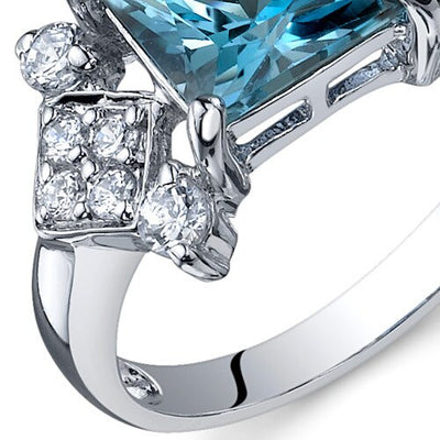 London Blue Topaz Ring Sterling Silver Princess Shape 2 Carats