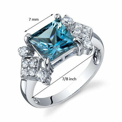 London Blue Topaz Ring Sterling Silver Princess Shape 2 Carats