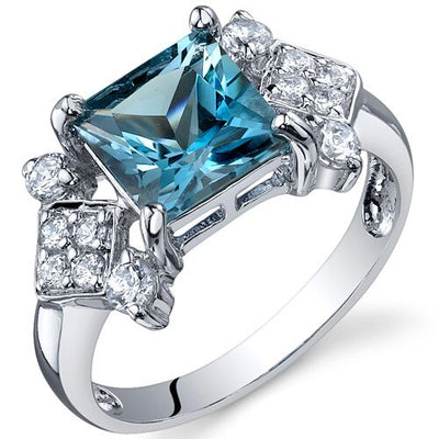 London Blue Topaz Ring Sterling Silver Princess Shape 2 Carats