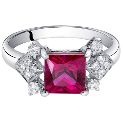 Created Ruby Princess Cut Sterling Silver Ring Size 7