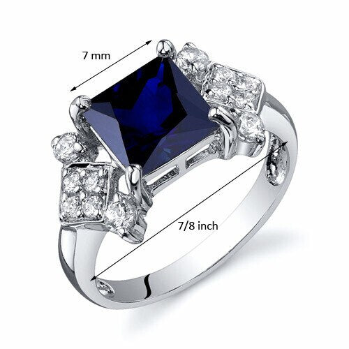 Blue Sapphire Ring Sterling Silver Princess Shape 2.5 Carats