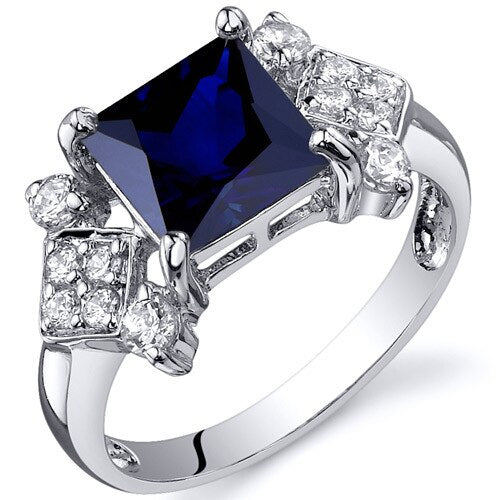 Blue Sapphire Ring Sterling Silver Princess Shape 2.5 Carats