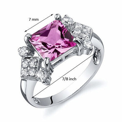 Pink Sapphire Ring Sterling Silver Princess Shape 2.25 Carats