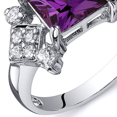 Alexandrite Ring Sterling Silver Princess Shape 2.25 Carats