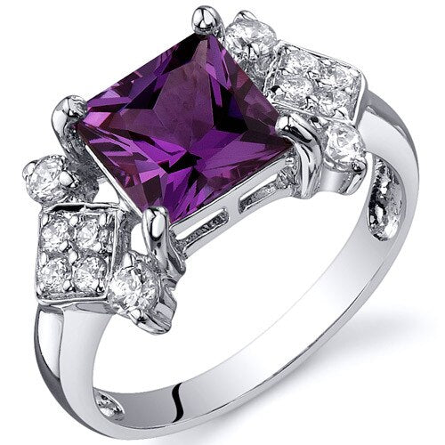 Alexandrite Ring Sterling Silver Princess Shape 2.25 Carats