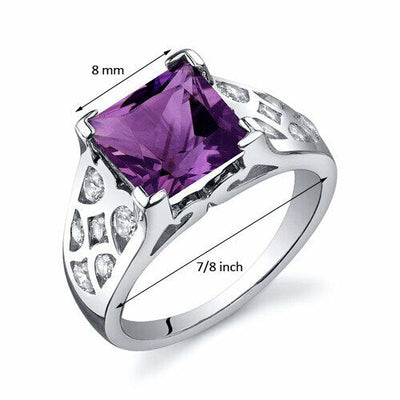 Amethyst Ring Sterling Silver Princess Shape 2.25 Carats