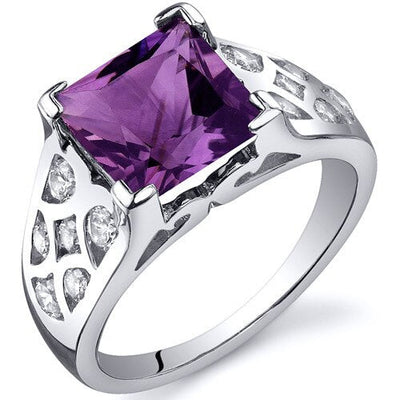 Amethyst Ring Sterling Silver Princess Shape 2.25 Carats