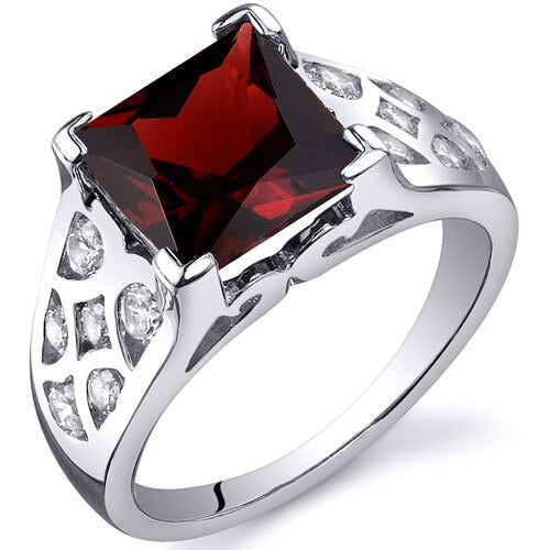 Garnet Ring Sterling Silver Princess Shape 3 Carats