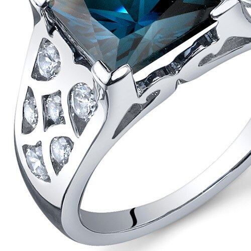 London Blue Topaz Ring Sterling Silver Princess Shape 2.75 Cts