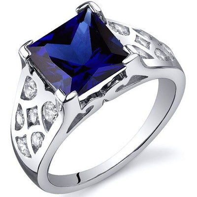 Blue Sapphire Ring Sterling Silver Princess Shape 3.5 Carats