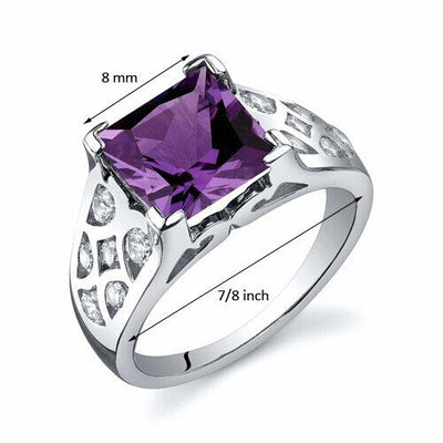 Alexandrite Ring Sterling Silver Princess Shape 3 Carats