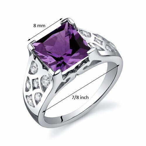 Alexandrite Ring Sterling Silver Princess Shape 3 Carats