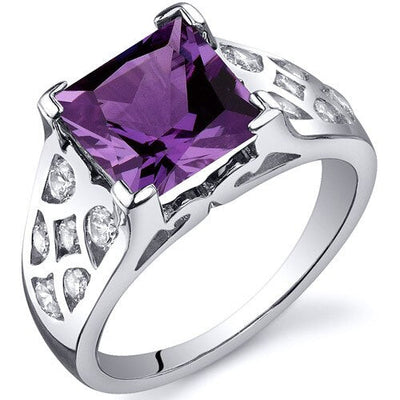 Alexandrite Ring Sterling Silver Princess Shape 3 Carats