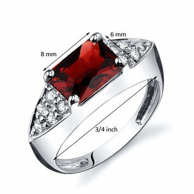 Garnet Ring Sterling Silver Radiant Shape 1.75 Carats