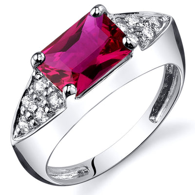 Created Ruby Sterling Silver Ring 2 Carats Radiant Cut Size 8