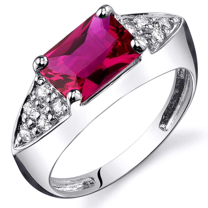 Created Ruby Sterling Silver Ring 2 Carats Radiant Cut Size 8