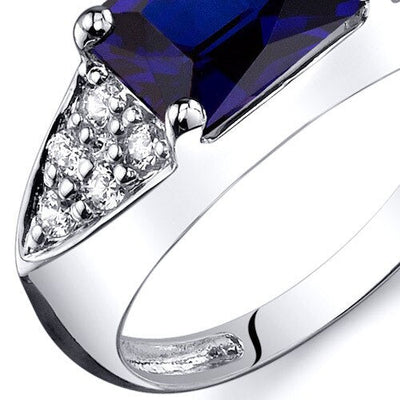 Blue Sapphire Ring Sterling Silver Radiant Shape 2 Carats