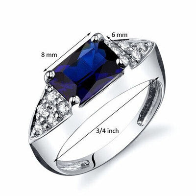 Blue Sapphire Ring Sterling Silver Radiant Shape 2 Carats