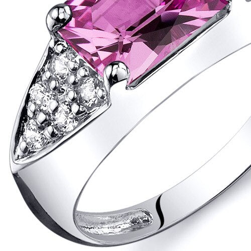 Pink Sapphire Ring Sterling Silver Radiant Shape 2 Carats