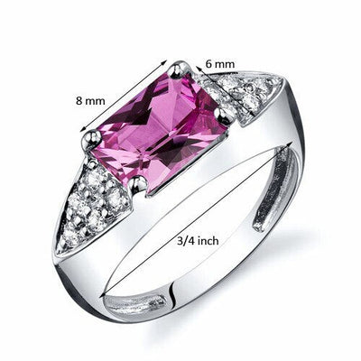 Pink Sapphire Ring Sterling Silver Radiant Shape 2 Carats