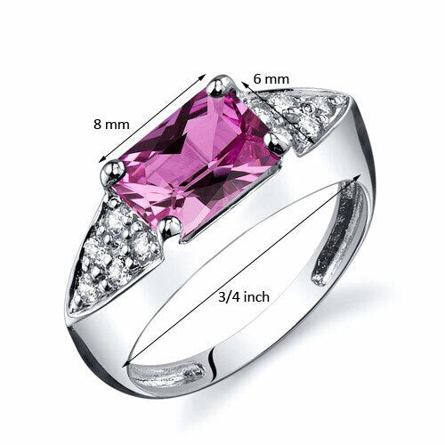 Pink Sapphire Ring Sterling Silver Radiant Shape 2 Carats