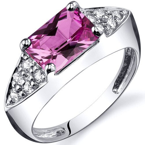 Pink Sapphire Ring Sterling Silver Radiant Shape 2 Carats