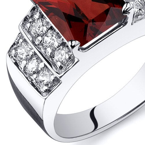 Garnet Ring Sterling Silver Radiant Shape 2.75 Carats