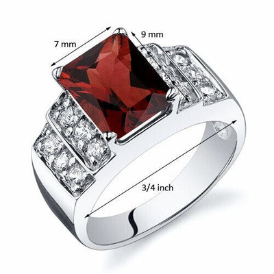 Garnet Ring Sterling Silver Radiant Shape 2.75 Carats