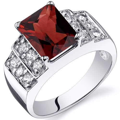 Garnet Ring Sterling Silver Radiant Shape 2.75 Carats