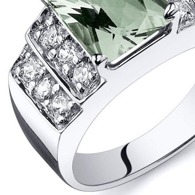 Green Amethyst Ring Sterling Silver Radiant Shape 2 Carats