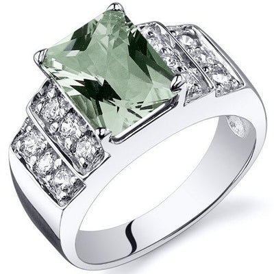 Green Amethyst Ring Sterling Silver Radiant Shape 2 Carats