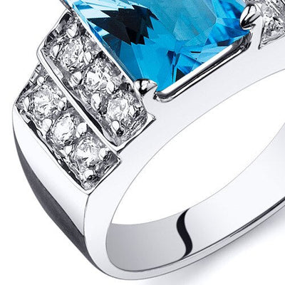 Swiss Blue Topaz Ring Sterling Silver Radiant Shape 2.5 Carats