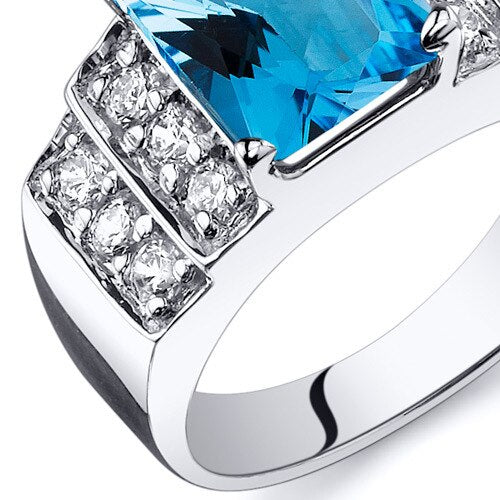 Swiss Blue Topaz Ring Sterling Silver Radiant Shape 2.5 Carats