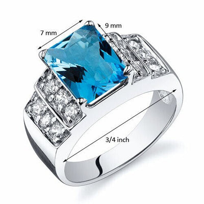 Swiss Blue Topaz Ring Sterling Silver Radiant Shape 2.5 Carats