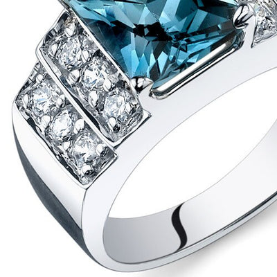 London Blue Topaz Ring Sterling Silver Radiant Shape 2.5 Carat