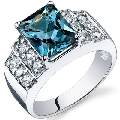 London Blue Topaz Ring Sterling Silver Radiant Shape 2.5 Carat