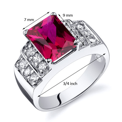 Created Ruby Radiant Cut Sterling Silver Ring Size 7