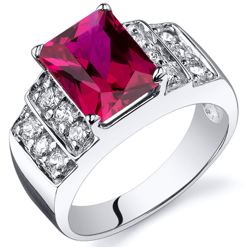 Created Ruby Radiant Cut Sterling Silver Ring Size 7