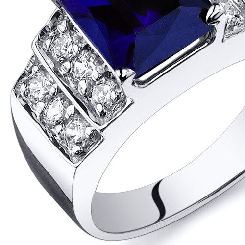 Blue Sapphire Ring Sterling Silver Radiant Shape 3 Carats