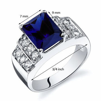 Blue Sapphire Ring Sterling Silver Radiant Shape 3 Carats