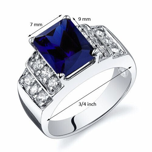 Blue Sapphire Ring Sterling Silver Radiant Shape 3 Carats