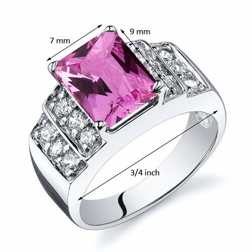 Pink Sapphire Ring Sterling Silver Radiant Shape 3 Carats