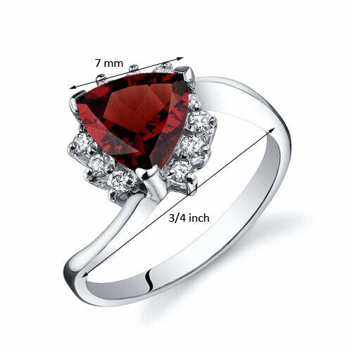 Garnet Ring Sterling Silver Trillion Shape 1.5 Carats