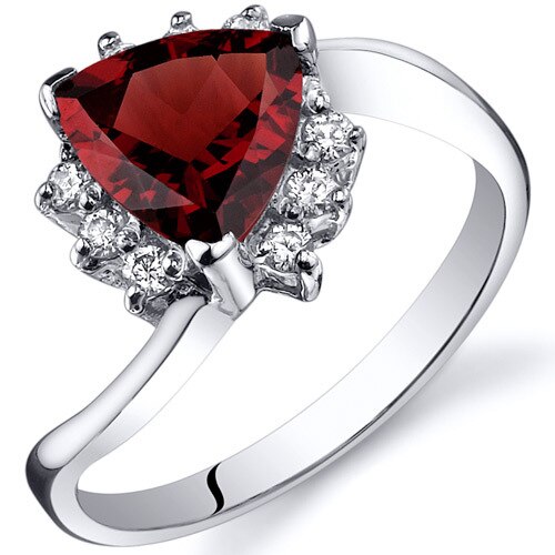 Garnet Ring Sterling Silver Trillion Shape 1.5 Carats